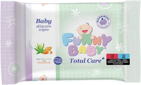 16 DB Funny Baby Total Care 72 lapos baba törlőkendő mandulaolajjal és aloe vera kivonattal